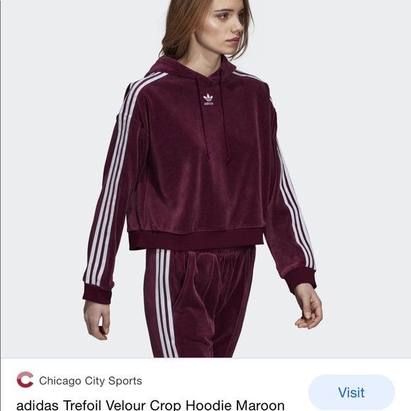 SALE - ADIDAS CROPPED VELOUR THREE STRIPE HOODIE"